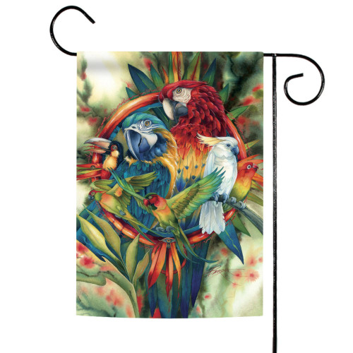 Blue and Red Exotic Tropical Birds Outdoor Garden Flag 18" x 12.5"