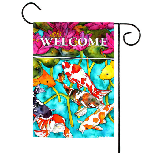 Orange and Pink Koi Pond Outdoor Garden Flag 18" x 12.5"