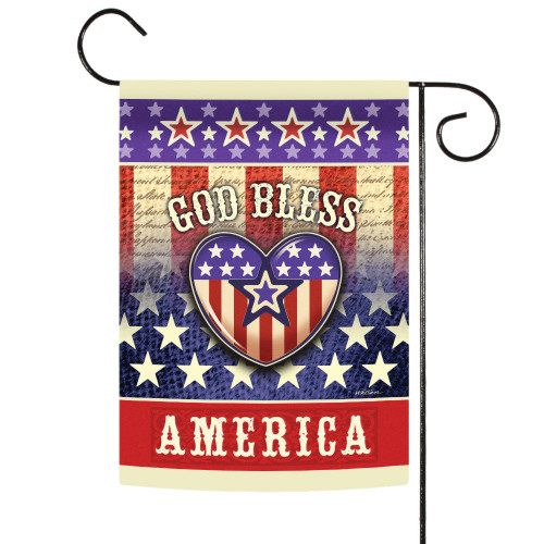 Red and Blue God Bless America Heart Outdoor Rectangular Mini Garden Flag 18" x 12.5"