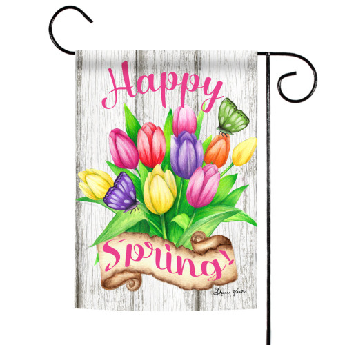 Gray and Pink Spring Tulips Outdoor Double Sided Garden Flag 18" x 12.5"