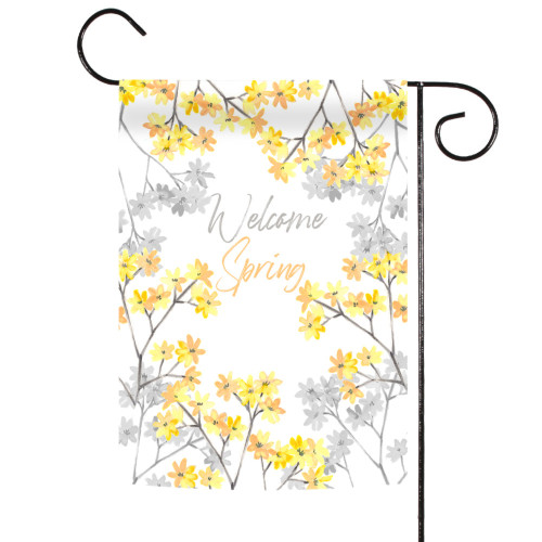 Yellow and Gray Welcome Spring Blossoms Outdoor Garden Flag 18" x 12.5"