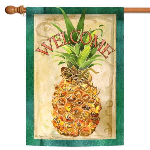 Beige and Green Pineapple Welcome Outdoor House Flag 28" x 40"