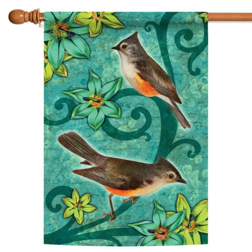 Orange and Brown Tufted Titmouse Rectangular Outdoor Large House Flag 28" x 40"