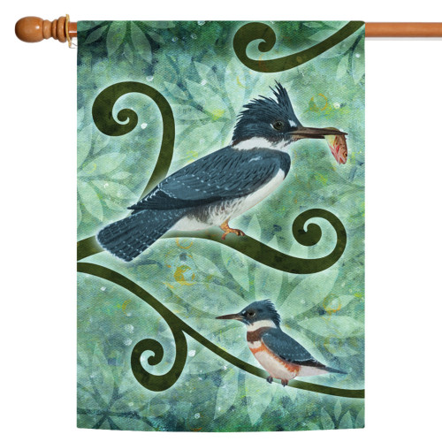 Blue and White Kingfisher Rectangular Outdoor Large House Flag 28" x 40"