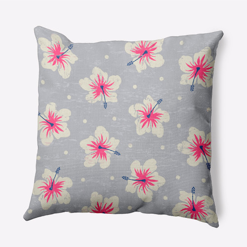 20" x 20" Gray and Pink Square Hibiscus Bloom Outdoor Throw Pillow