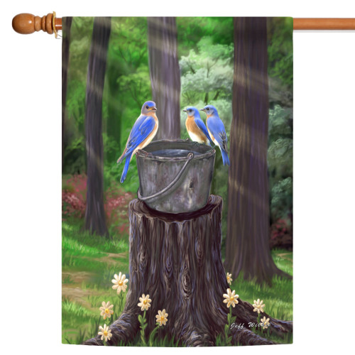 Birds on a Bucket Rectangular Outdoor House Flag 40" x 28"