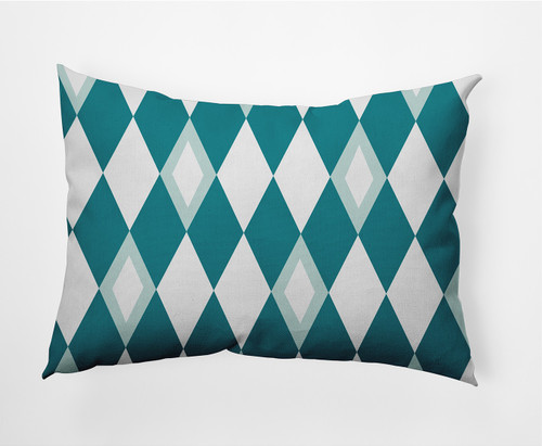 14" x 20" Blue and White Harlequin Rectangular Outdoor Throw Pillow