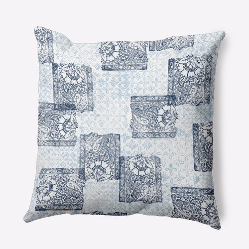 18" x 18" Blue and White Patches Outdoor Throw Pillow