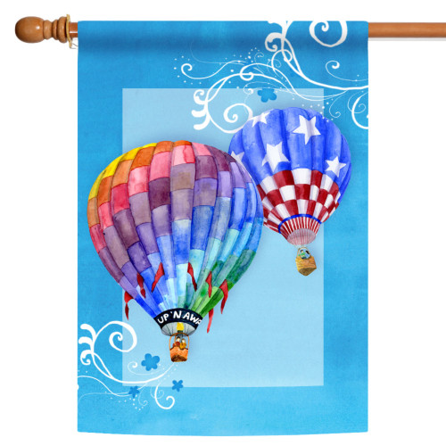 Blue and White Hot Air Balloons Outdoor House Flag 28" x 40"