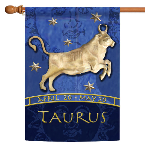 Blue and Gold Taurus Zodiac Outdoor House Flag 40" x 28"