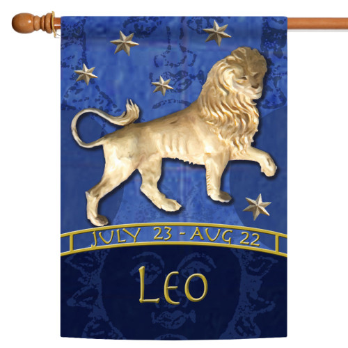 Blue and Gold Leo Zodiac Outdoor House Flag 40" x 28"