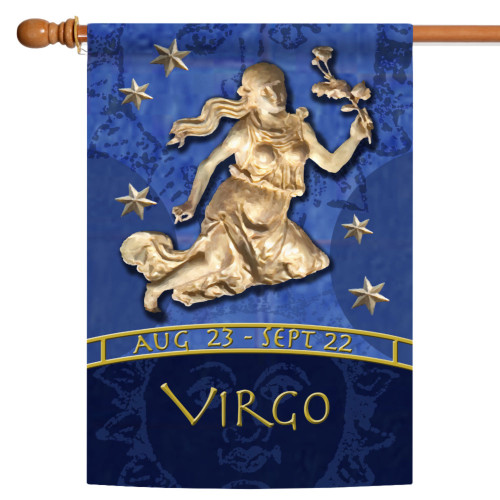 Blue and Gold Virgo Zodiac Outdoor House Flag 40" x 28"