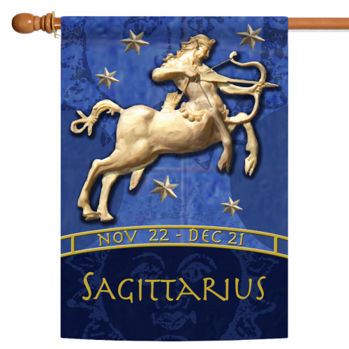 Blue and Gold Sagittarius Zodiac Outdoor House Flag 40" x 28"