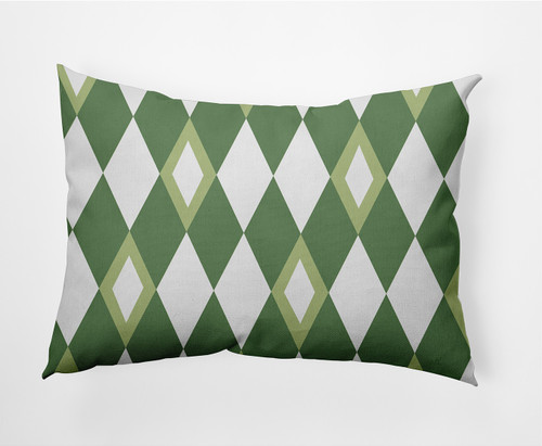 14" x 20" Green and White Harlequin Rectangular Outdoor Throw Pillow