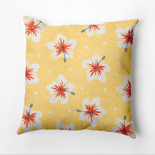 20" x 20" Yellow and Orange Square Hibiscus Bloom Outdoor Throw Pillow