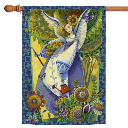 Blessed Flower and Fruit Garden Angel Outdoor Flag - 40" x 28" - Blue and Green
