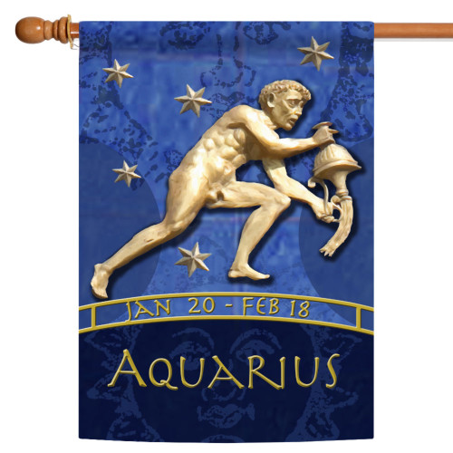 Blue and Gold Aquarius Zodiac Outdoor House Flag 40" x 28"