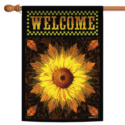 Black and Yellow Sunflower Autumn Leaves Outdoor House Flag 40" x 28"