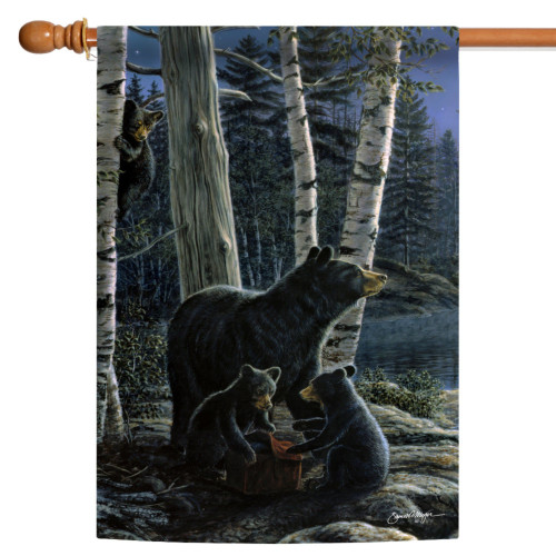 Black and Gray Bear Picnic Outdoor House Flag 40" x 28"
