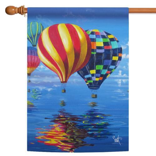 Blue and Red Flight of the Balloons Outdoor House Flag 40" x 28"