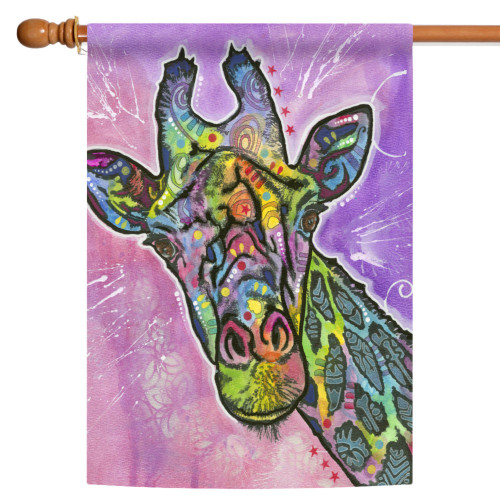 Green and Purple Neon Giraffe Outdoor House Flag 40" x 28"