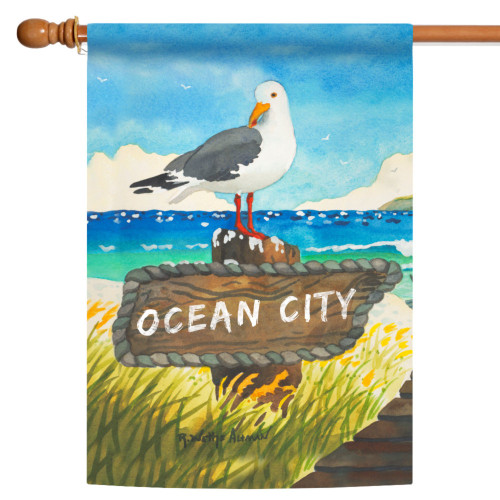 Blue and Brown Beach Bird Ocean City Outdoor House Flag 40" x 28"