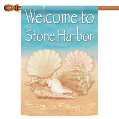 Blue and Beige Conch Shells Stone Harbor Outdoor House Flag 40" x 28"