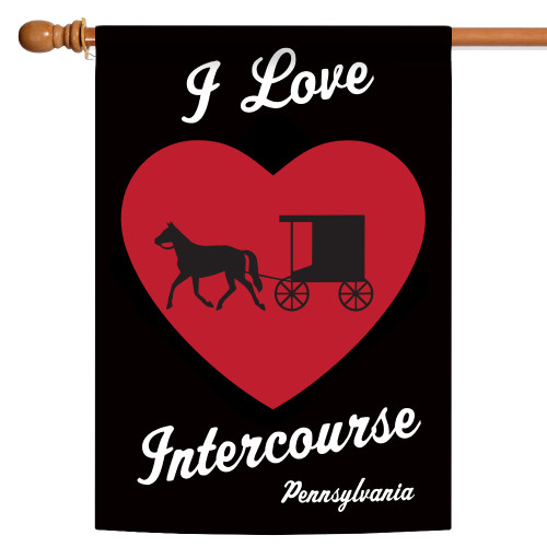 Black and Red "I Love Intercourse Pennsylvania" Outdoor House Flag 40" x 28"