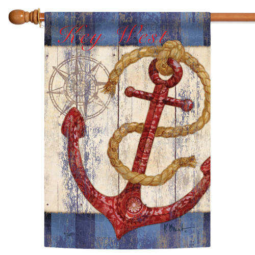 Red Rustic Anchor And Compass-Key West Outdoor House Flag 40" x 28"