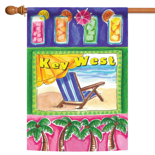 Pink and Green Four Palms Key West Outdoor House Flag 40" x 28"