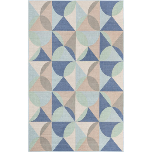 1.25' x 1.25' Blue and Sage Green Geometric Area Throw Rug Corner Sample