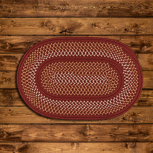 17" Red and White Traditional Style Reversible Oval Area Throw Rug Sample