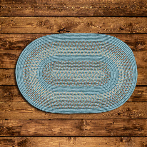 17" Blue and Beige Traditional Style Oval Area Throw Rug Sample