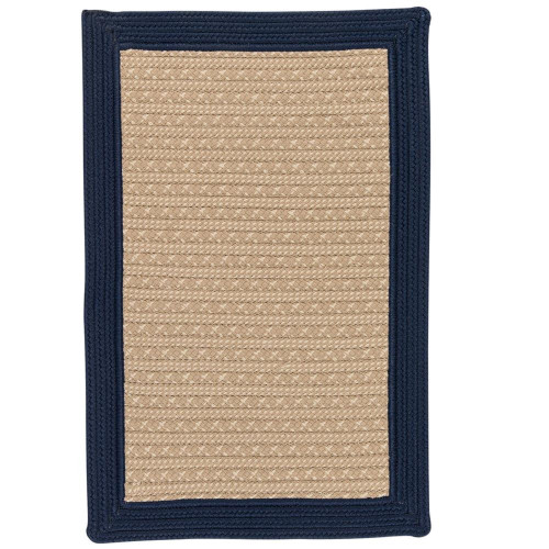 17" Navy Blue and Beige Traditional Style Rectangular Area Throw Rug Sample