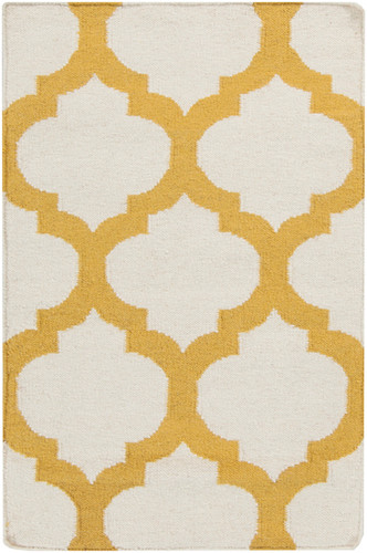 1' x 1' Ivory and Gold Hand Woven Square Rug Corner Sample