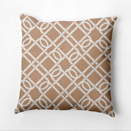 16" x 16" Brown and White Know the Ropes Square Outdoor Throw Pillow