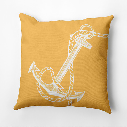 16" x 16" Yellow and White Anchor Outdoor Throw Pillow