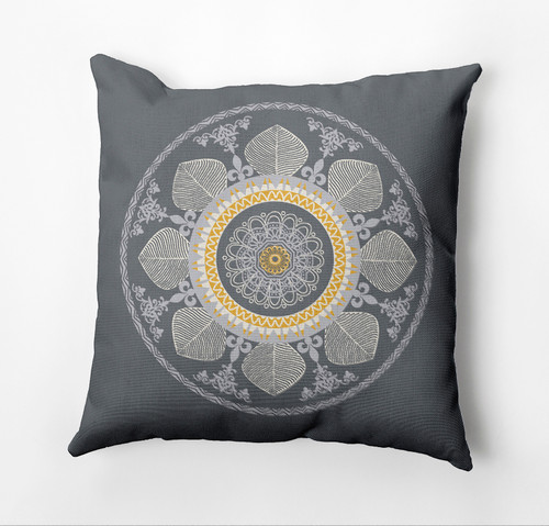 16" x 16" Gray and Yellow Stained Glass Outdoor Throw Pillow