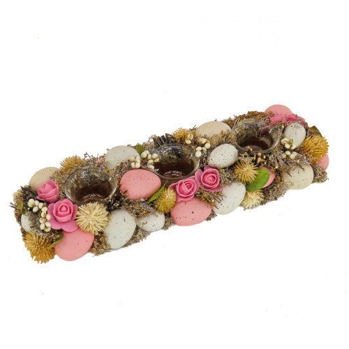 16" Pink and Blue Floral with Eggs Easter Tealight Candle Holder