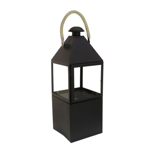 29.5" Black Hut Lantern Pillar Candle Holder
