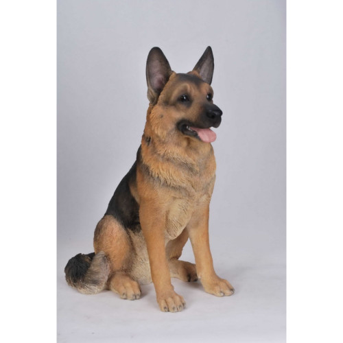 21" Brown and Black Large Sitting German Shepherd Outdoor Figurine Statue - A Realistic Pet Lover's Delight