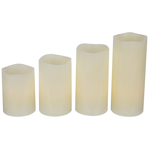Set of 4 Cream LED Flameless Flickering Wax Pillar Candles 7"