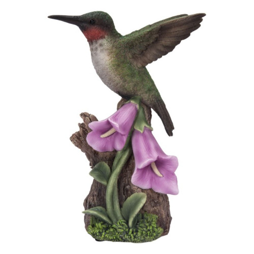 6" Sound Activated Singing Hummingbird on Foxglove Outdoor Garden Statue