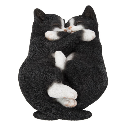 7.75" Black and White Sleeping Couple Cats Outdoor Garden Statue
