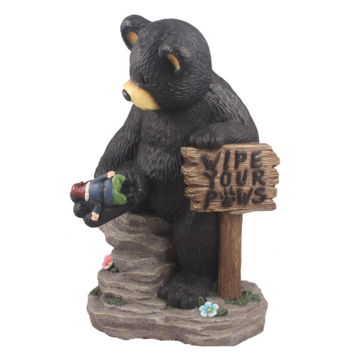 24" Bear Holding Sign and Gnome Outdoor Garden Statue