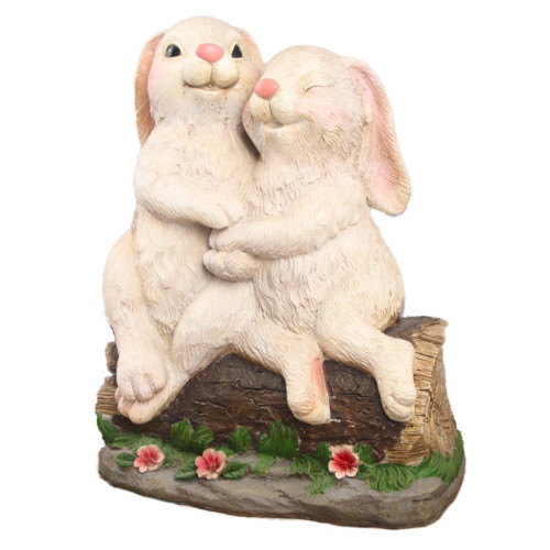 12.5" Rabbit Couple Holding Hands Outdoor Garden Statue