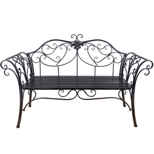 51.5" Black Antique Outdoor Garden Bench With Armrest