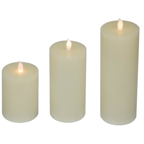 Set of 3 Cream LED Flickering Flameless Pillar Christmas Candles 8.75"