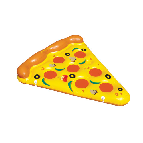 Get Ready to Float on a Giant Pizza! 72" Inflatable Yellow and Orange Pizza Slice Pool Raft with Beverage Holders and Bungee Connectors