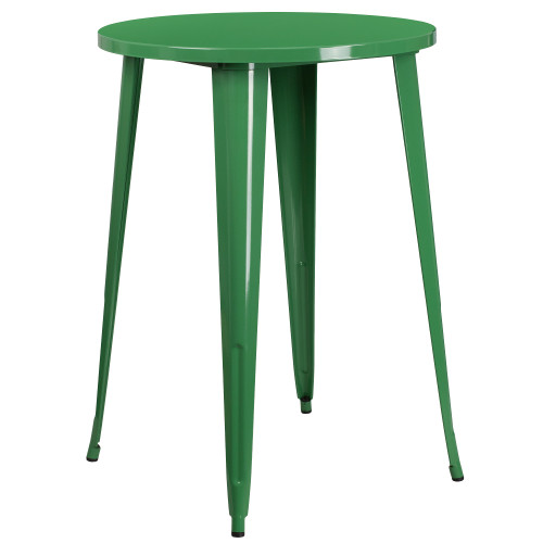 Industrial Style Green Round Metal Bar Height Table - Versatile and Chic Dining Space